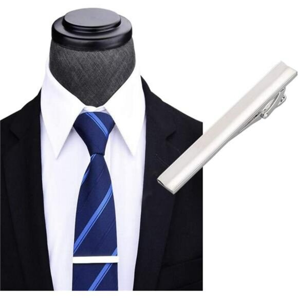Silver Tie Clip Metal Necktie Bar Clasp for Men Dress Shirt Wedding Gift - Picture 1 of 8